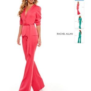 Rachel Allan coral jumpsuit pant suit pageant interview 10